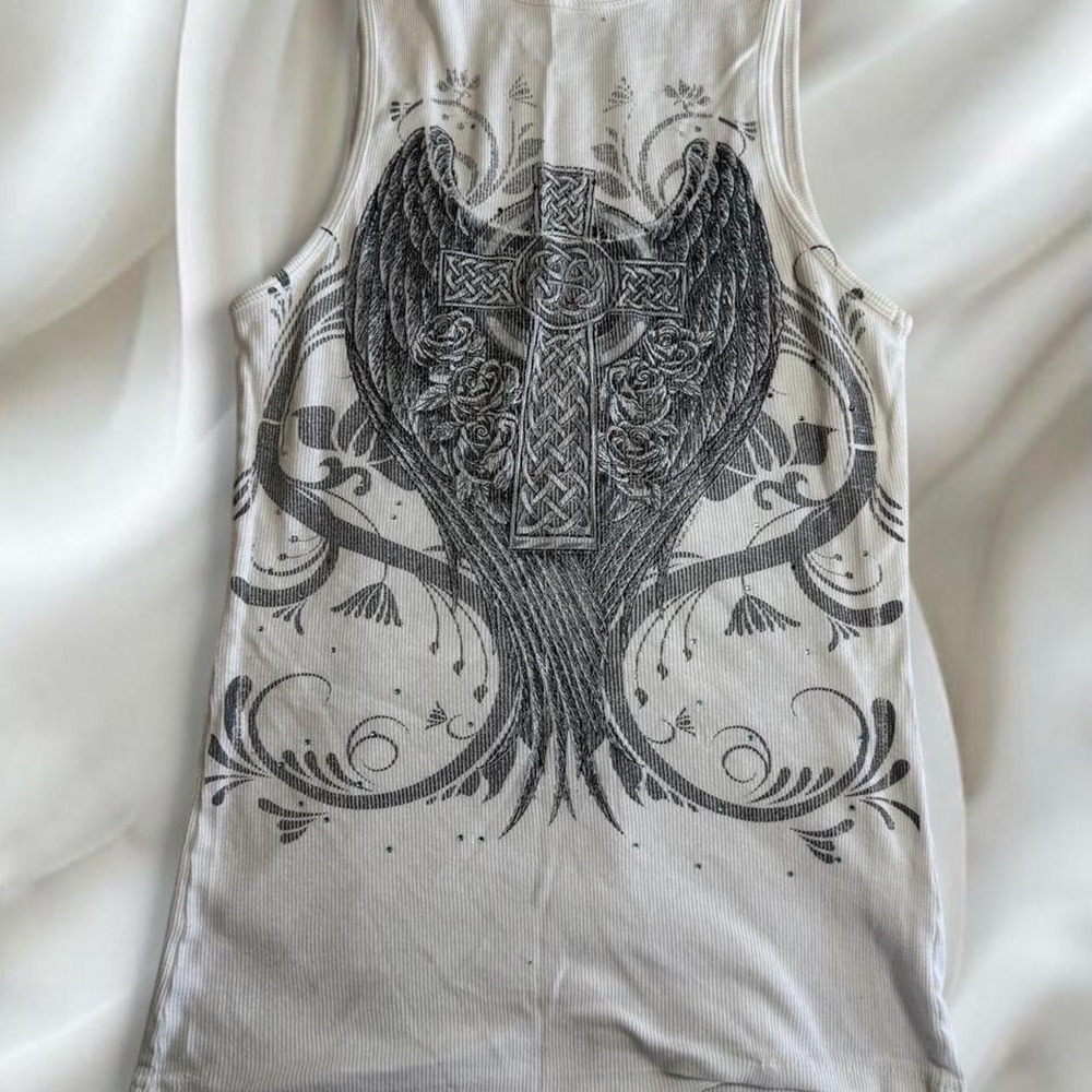 Angel wing cross graphic rhinestone tank top y2k vintage grunge skater